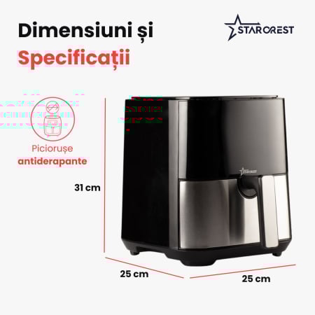 Friteuza digitala cu aer cald XL STARCREST SFR-5050X, 1450 W, 5 Litri, Termostat 80 - 200 °C, 8 programe predefinite, Negru [7]
