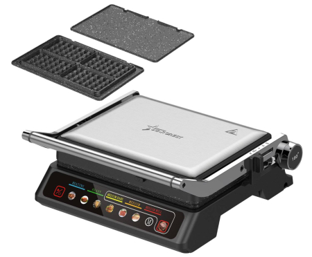 Gratar electric 3 in 1 STARCREST SGR-3023CD, 2000 W, 3 tipuri de placi detasabile cu invelis ceramic, Control digital, 7 moduri de gătire presetate, Suprafata de gatire 30 x 23 cm, Spatula curatare [1]