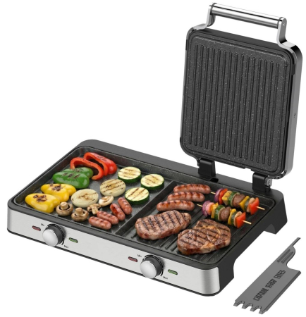 Gratar electric STARCREST SGR-4423, 2100 W, Termostat reglabil, Placi cu invelis ceramic tip grill/neted, Suprafata de gatire 44 x 23.5 cm, Spatula curatare, Negru/Inox [0]