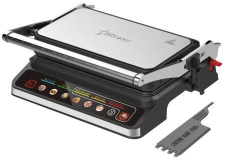 Grătar electric - Gratar electric STARCREST SGR-2818CD, 1600 W, Placi detasabile cu invelis ceramic, Control digital, 7 moduri de gătire presetate, Deschidere la 180°, Suprafata de gatire 28.8 x 18.4 cm, Spatula curata