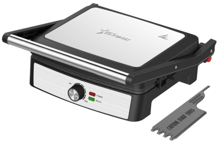 Grătar electric - Gratar electric STARCREST SGR-2923, 2200 W, Placi grill cu invelis ceramic, Termostat reglabil, Deschidere la 180°, Suprafata de gatire 29 x 23 cm, Spatula curatare, Negru/Inox