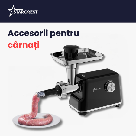 Masina de tocat STARCREST SMG-2025BK, 2000 W, Accesoriu rosii si carnati, 3 site de taiere, Cutit inox, Negru [2]