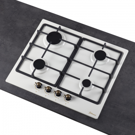 Plita incorporabila STARCREST SGH-4080CR, Gaz, 4 arzatoare, Aprindere electrica, Gratare fonta, Design Retro, Bej [2]