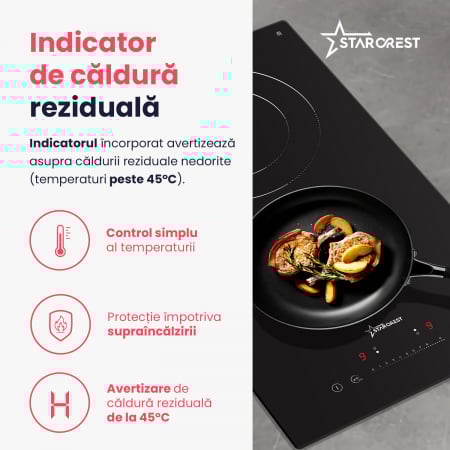 Plita incorporabila STARCREST SEH-30P2, Vitroceramica, 2 zone de gatit, 9 trepte de putere, 3200 W, Slider Touch control, Timer, Sticla Neagra [6]