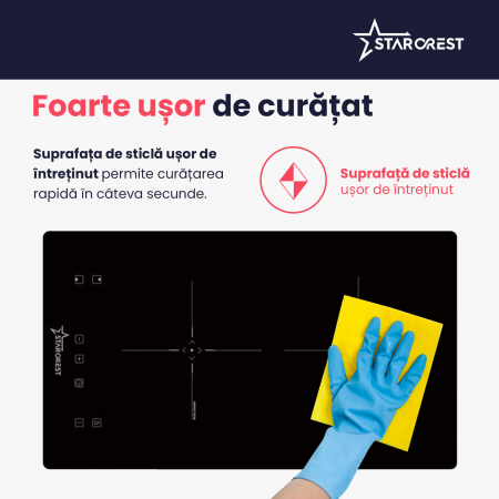 Plita incorporabila STARCREST SIH-3030, Inductie, 3300 W, 2 zone de gatit, 9 trepte de putere, Touch control, Timer, Sticla Neagra [5]