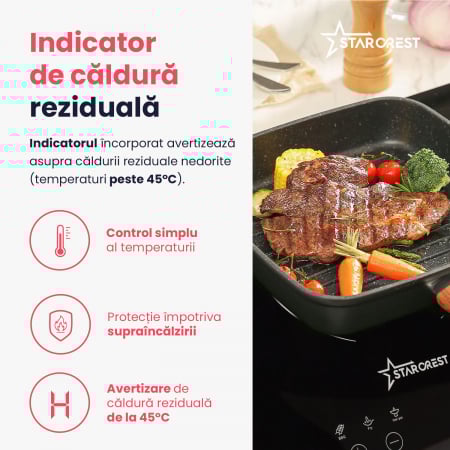 Plita incorporabila STARCREST SIH-3030, Inductie, 3300 W, 2 zone de gatit, 9 trepte de putere, Touch control, Timer, Sticla Neagra [6]