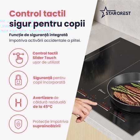 Plita incorporabila STARCREST SIH-60P4-BR, Inductie, 4 Zone de gatit, Slider Touch Control, Booster, Functie Bridge, Timer, Sticla Neagra [6]