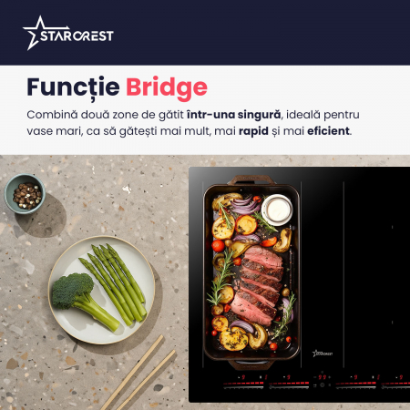 Plita incorporabila STARCREST SIH-60P4-BR, Inductie, 4 Zone de gatit, Slider Touch Control, Booster, Functie Bridge, Timer, Sticla Neagra [2]