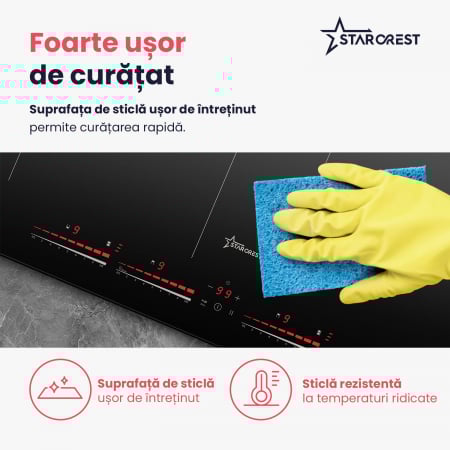 Plita incorporabila STARCREST SIH-60P4-BR, Inductie, 4 Zone de gatit, Slider Touch Control, Booster, Functie Bridge, Timer, Sticla Neagra [7]