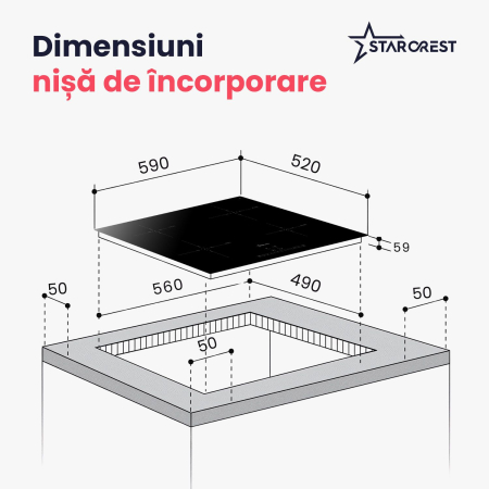 Plita incorporabila STARCREST SIH-6262, Inductie, 4 Zone de gatit, Slider Touch Control, Booster, Functie Keep Warm, Timer, Sticla Neagra Kanger [9]