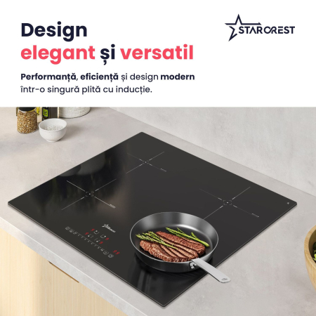 Plita incorporabila STARCREST SIH-6262, Inductie, 4 Zone de gatit, Slider Touch Control, Booster, Functie Keep Warm, Timer, Sticla Neagra Kanger [7]