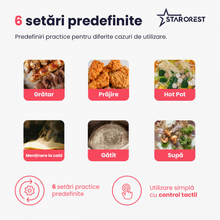 Plita inductie STARCREST SIH-T2000, 2000 W, Touch control, 6 Functii Gatit, Ultra Slim Design [4]
