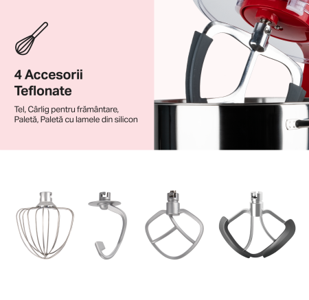 Robot de bucatarie STARCREST SKM-2002RD, 2000 W, Bol 10 L Inox, 5 Accesorii, 6 Viteze + Pulse, Angrenaje metalice, Rosu [2]