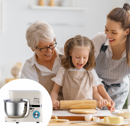 Robot de bucatarie STARCREST SKM-1500CR, 1500W, Bol 5.5 L Inox, 5 Accesorii, 6 Viteze + Pulse, Angrenaje metalice, Crem + Inox [3]