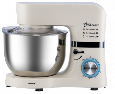 Robot de bucatarie STARCREST SKM-1500CR, 1500W, Bol 5.5 L Inox, 5 Accesorii, 6 Viteze + Pulse, Angrenaje metalice, Crem + Inox [6]