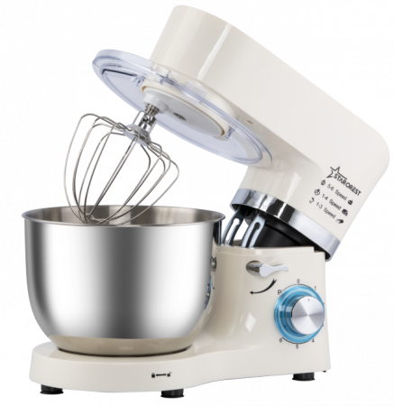 Robot de bucatarie STARCREST SKM-1500CR, 1500W, Bol 5.5 L Inox, 5 Accesorii, 6 Viteze + Pulse, Angrenaje metalice, Crem + Inox [4]
