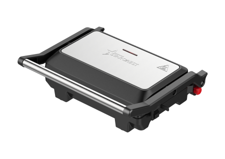 Sandwich maker - Sandwich-maker Grill Panini STARCREST SGR-2510, 1000 W, Placi Grill Ceramice, Deschidere 180°, Suprafata de gatire 23 x 14.5 cm, Negru/Inox