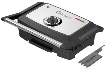 Sandwich maker - Sandwich-maker Grill Panini STARCREST SGR-2516BX, 1600 W, Placi grill cu invelis ceramic, Temperatura ajustabila, Suprafata de gatire 25.5 x 15.5 cm, Spatula curatare, Negru/Inox