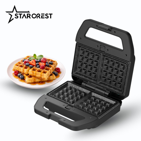 Sandwich maker STARCREST SSM-3180BX, 800 W, 3 tipuri de placi detasabile cu invelis ceramic: grill / sandwich triunghi / vafe, Dimensiune placi 21.6 x 12 cm, Negru/Inox [5]