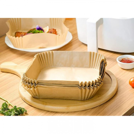 Set hârtie de copt pentru friteuza cu aer cald, 50 bucăți,  Unica folosință, 20 cm, Maro - STARCREST [4]