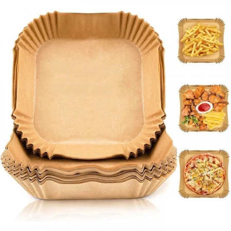 Set hârtie de copt pentru friteuza cu aer cald, 50 bucăți,  Unica folosință, 20 cm, Maro - STARCREST [2]