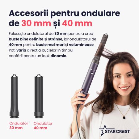 Uscator de par profesional STARCREST SHD-7-1PP, 1300 W, 6 Accesorii incluse, 3 Trepte de viteza, 3 Trepte de temperatura, Buton de aer rece, Mov [4]