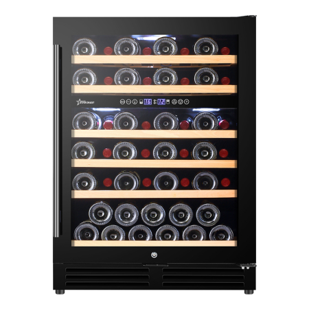 Vitrina de vinuri incorporabila STARCREST SWN-13851DZ , Capacitate 51 sticle, Clasa F, Rafturi din lemn de fag, Control electronic, Display, 2 zone de racire, Iluminat interior LED, H 82 cm, Negru Vitrină frigorifică - Vitrina de vinuri incorporabila STARCREST SWN-13851DZ , Capacitate 51 sticle, Clasa F, Rafturi din lemn de fag, Control electronic, Display, 2 zone de racire, Iluminat interior LED, H 82 cm, Negru