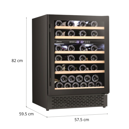 Vitrina de vinuri incorporabila STARCREST SWN-13851DZ , Capacitate 51 sticle, Clasa F, Rafturi din lemn de fag, Control electronic, Display, 2 zone de racire, Iluminat interior LED, H 82 cm, Negru [6]