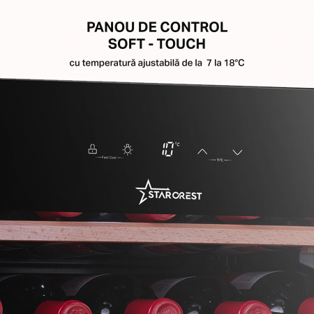 Vitrina de vinuri STARCREST SWN-9301, 93 l, 34 sticle, Control temperatura digital, Rafturi lemn,Usa sticla , H 84.5 cm, Negru [2]