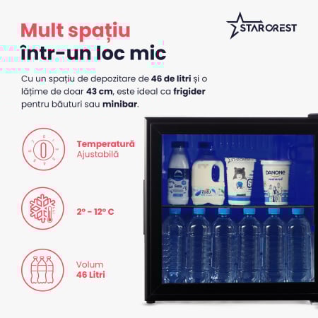 Vitrina frigorifica STARCREST SBC-5010BK, 46 L, Control temperatura, Usa sticla, H 48.8 cm, Negru [3]