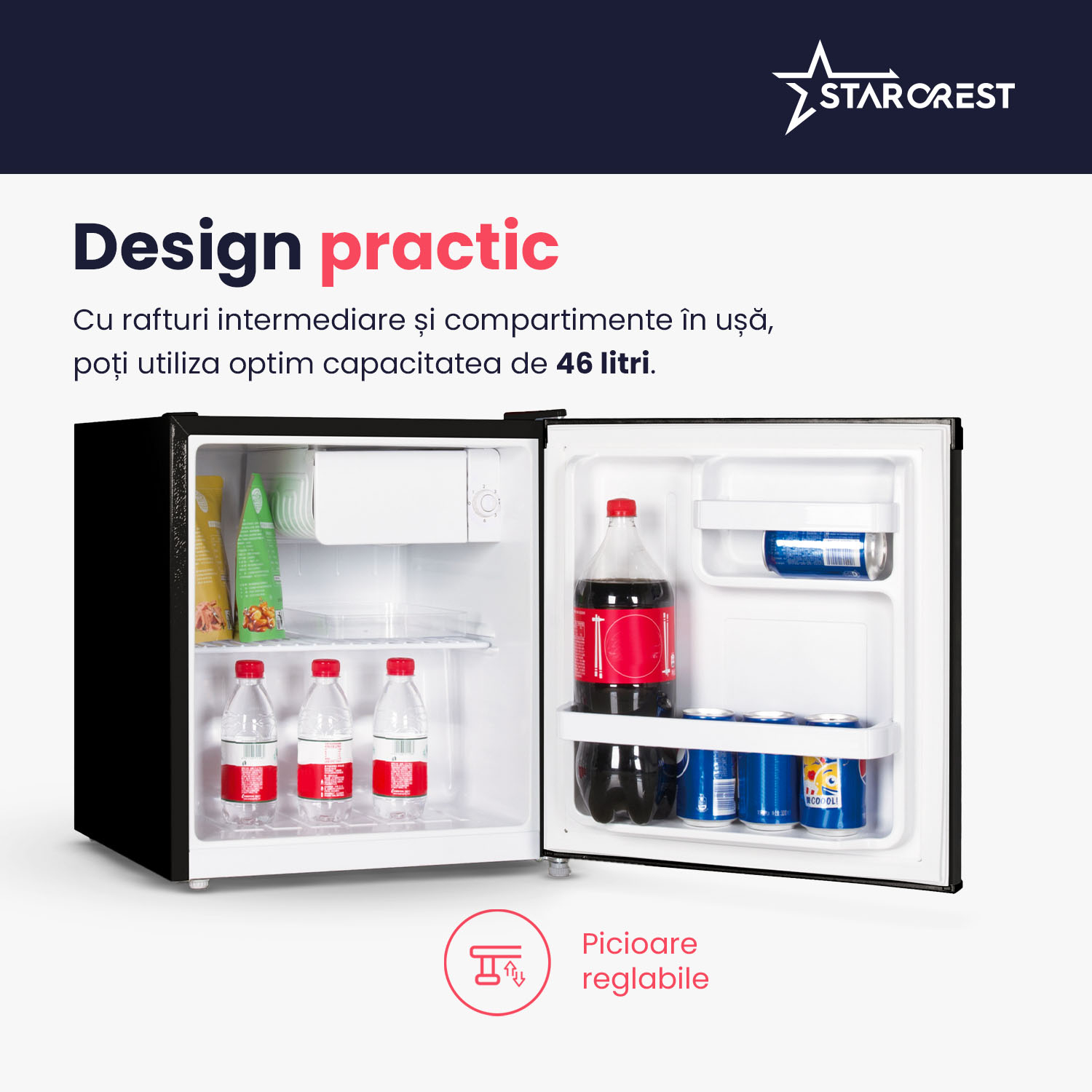 Frigider minibar STARCREST SRMB-47BK, Design Vintage, 46 l, Clasa