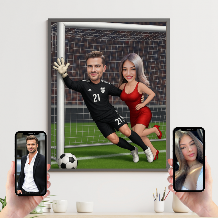Tablou personalizat Cartoon Cuplu Fotbal [1]
