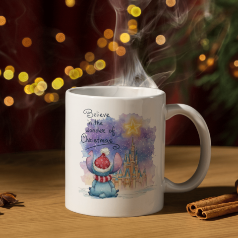 Căni Personalizate - Cană de Crăciun cu Stitch – Believe in the Wonder of Christmas