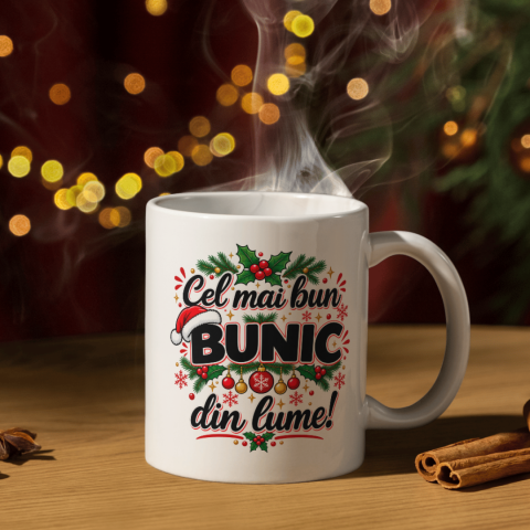 Căni Personalizate - Cană de Crăciun „Cel mai bun bunic din lume!”