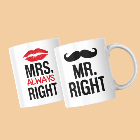 Cana Personalizata - Set cani „Mr. Right & Mrs. Always Right”