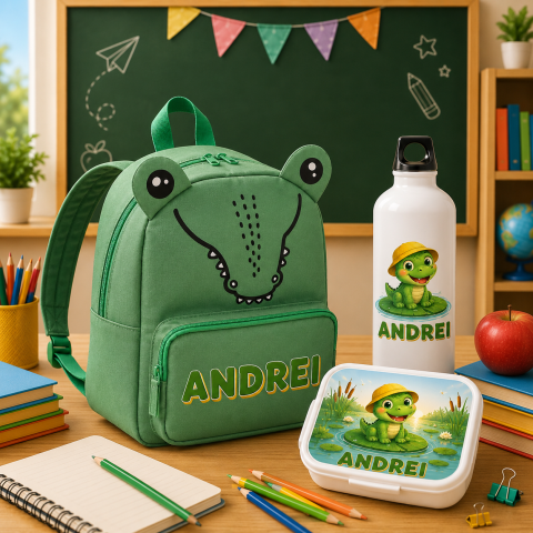 Ghiozdane Personalizate - Set “Prima zi de gradinita” - ghiozdan, sticla de apa si lunchbox