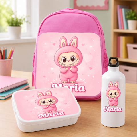 Lunch Box - Set “Prima zi de gradinita” -ghiozdan, sticla de apa si lunchbox - labubu