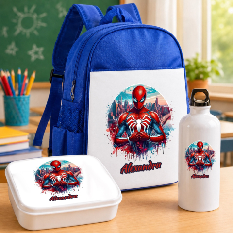 Ghiozdane Personalizate - Set “Prima zi de gradinita” -ghiozdan, sticla de apa si lunchbox - Spinderman