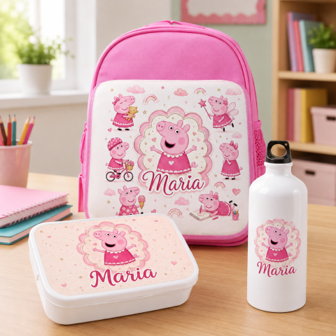 Ghiozdane Personalizate - Set “Prima zi de gradinita” - ghiozdan, sticla de apa si lunchbox