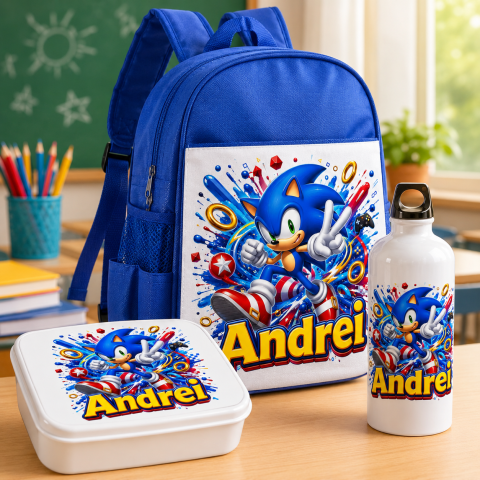 Ghiozdane Personalizate - Set “Prima zi de gradinita” - ghiozdan, sticla de apa si lunchbox