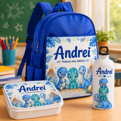 Ghiozdane Personalizate - Set “Prima zi de gradinita” - ghiozdan, sticla de apa si lunchbox