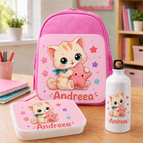 Ghiozdane Personalizate - Set “Prima zi de gradinita” - ghiozdan, sticla de apa si lunchbox