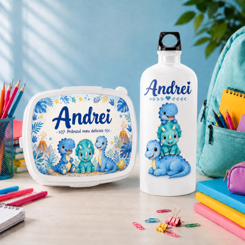 Seturi Copii - Set “Prima zi de gradinita” - sticla de apa si lunchbox Dinozauri