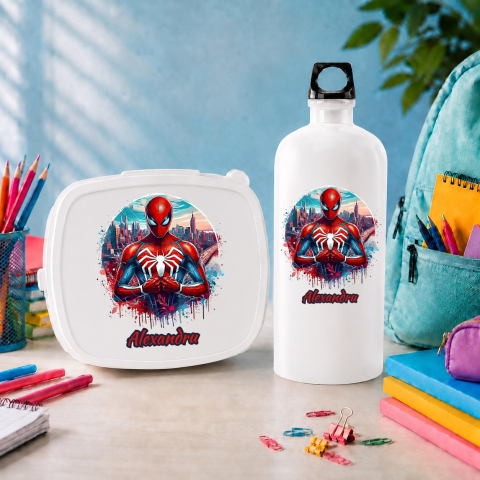 Lunch Box Personalizate - Set “Prima zi de gradinita” - sticla de apa si lunchbox - Spinderman