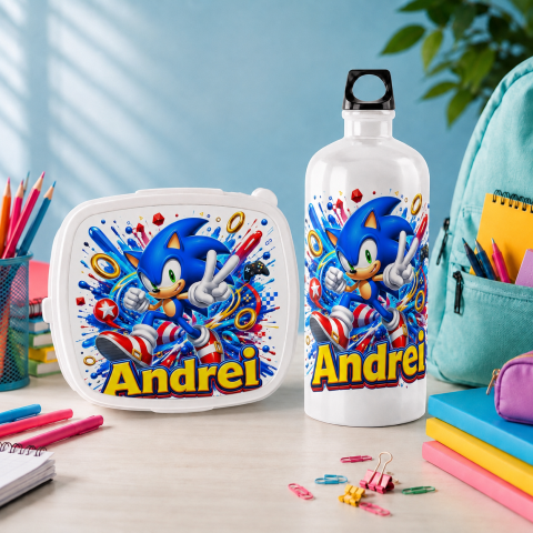 Seturi Copii - Set “Prima zi de gradinita” - sticla de apa si lunchbox Sonic