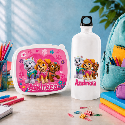 Lunch Box Personalizate - Set “Prima zi de gradinita” - sticla de apa si lunchbox - Patrula Catelusilor