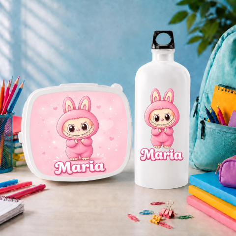 Lunch Box Personalizate - Set “Prima zi de gradinita” - sticla de apa si lunchbox - Labubu