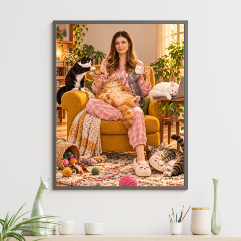 Tablouri Cartoon cu Meserii - Tablou Personalizat Cartoon - Cat Lover