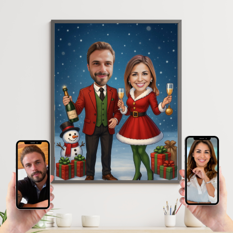 Tablouri Cartoon pentru Cupluri - Tablou personalizat Cartoon de Craciun