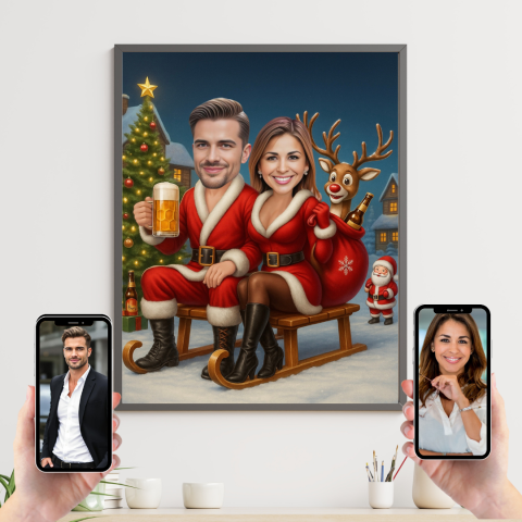 Tablouri Cartoon pentru Cupluri - Tablou personalizat Cartoon de Craciun